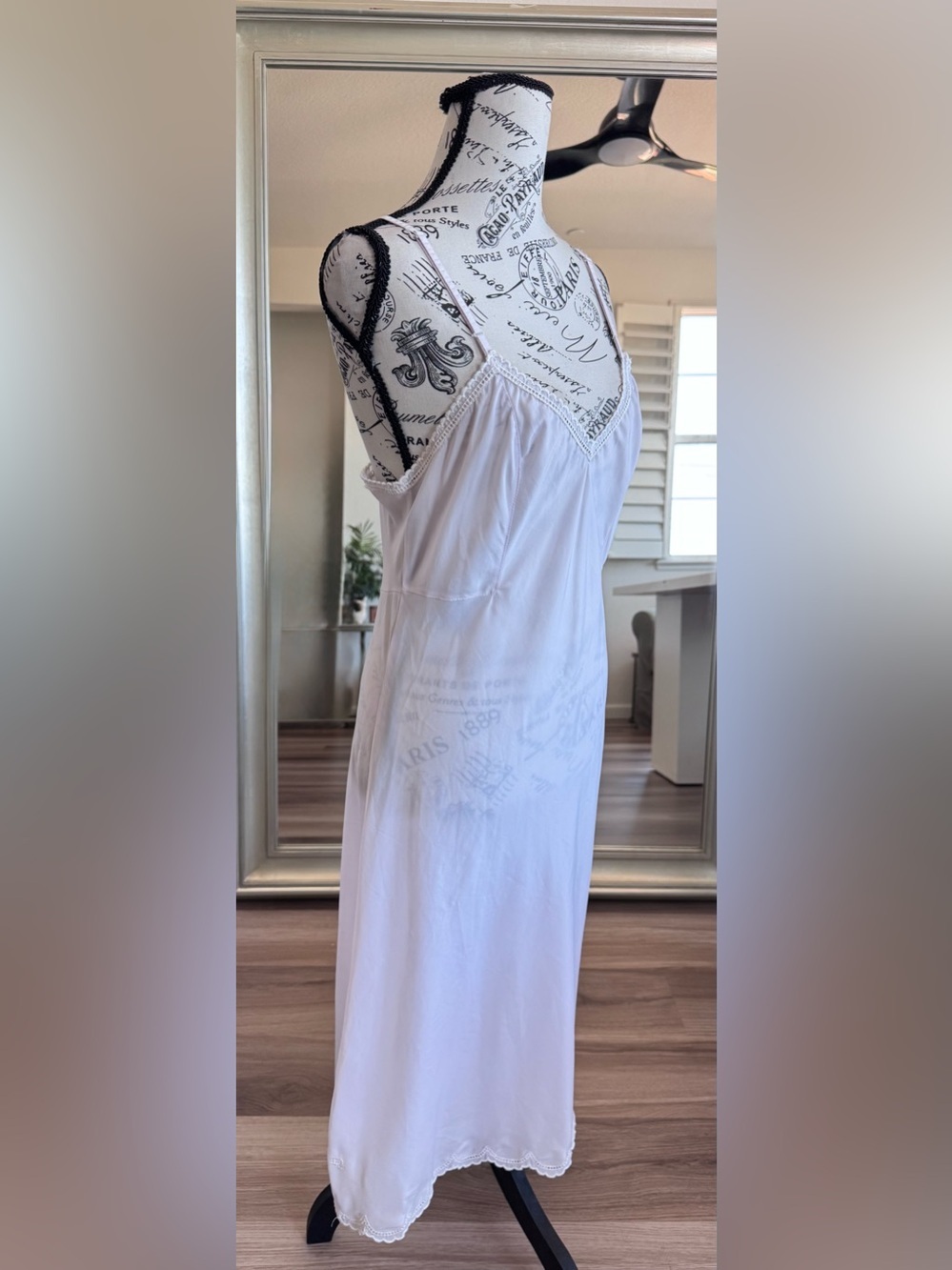 Vintage 70s Christian Dior Lavender Grey Lace Trim Slip Chemise Nightgown